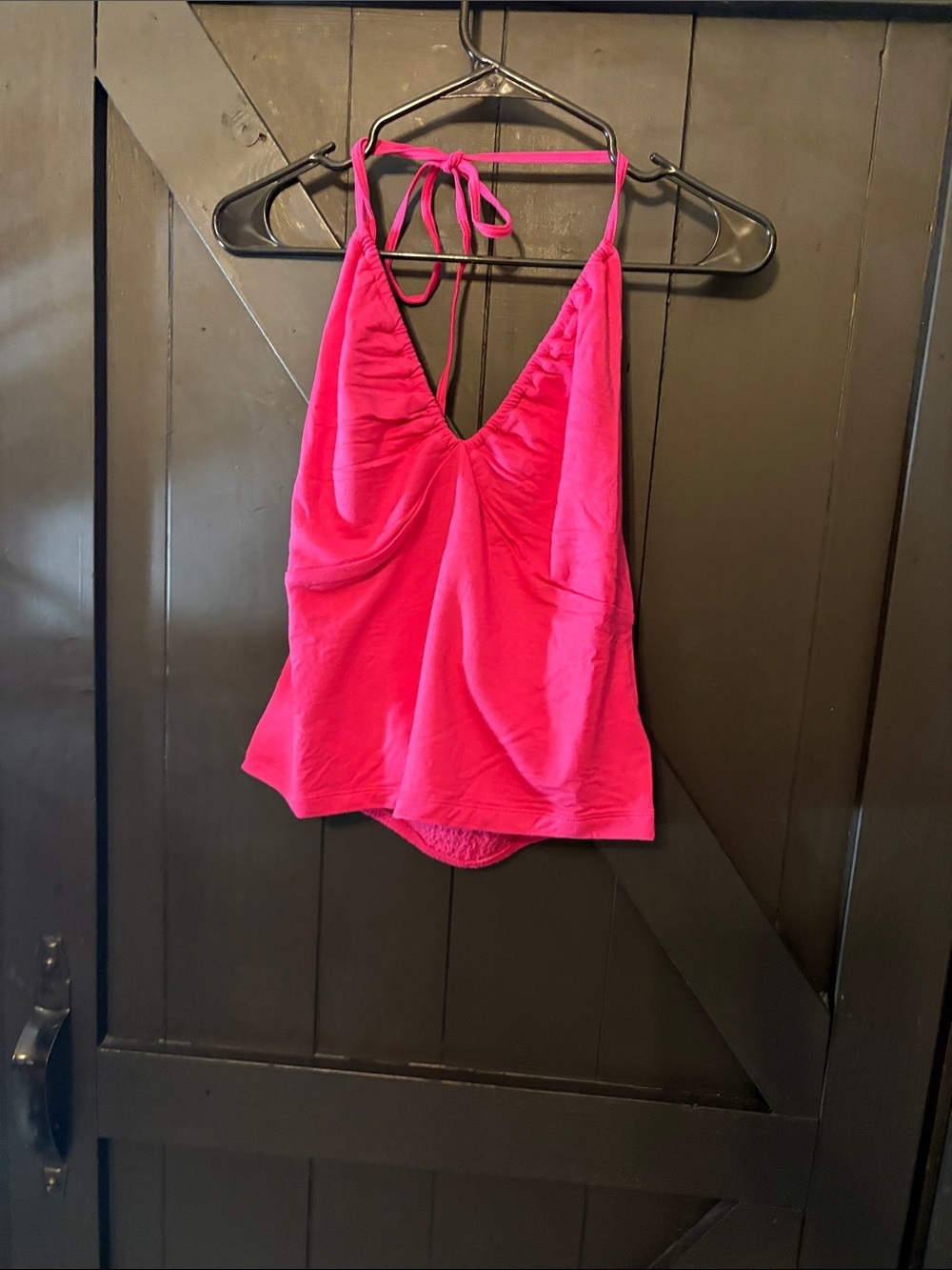 Women's Bright Pink Halter V-Neck Tank Top